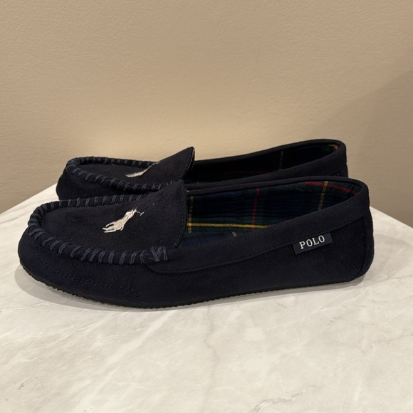 ?Polo by Ralph Lauren Navy Loafers with Embroidered Logo?